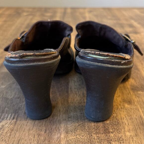 VTG Mudd Toni Platform Mules Chunky Heel Buckle Faux Leather 90s Y2K Brown Sz 10 - Picture 5 of 12